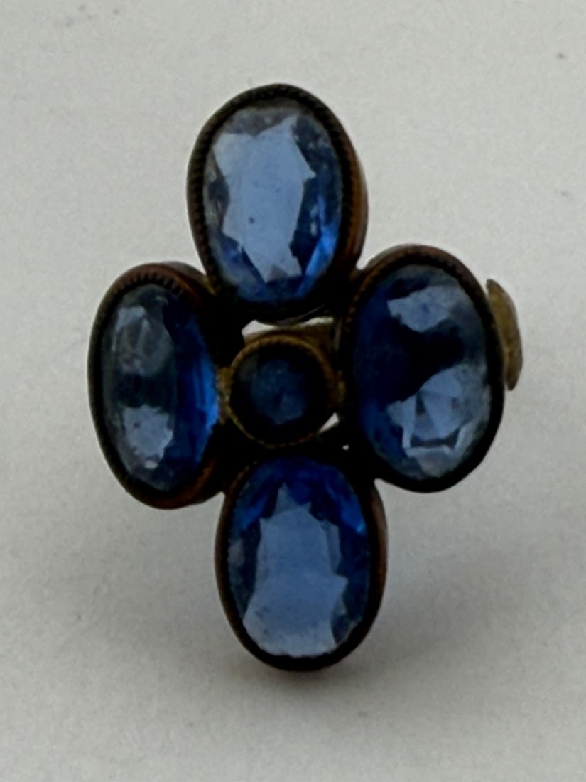 Antique Gold-Toned Ring with Blue Paste Stones - 4