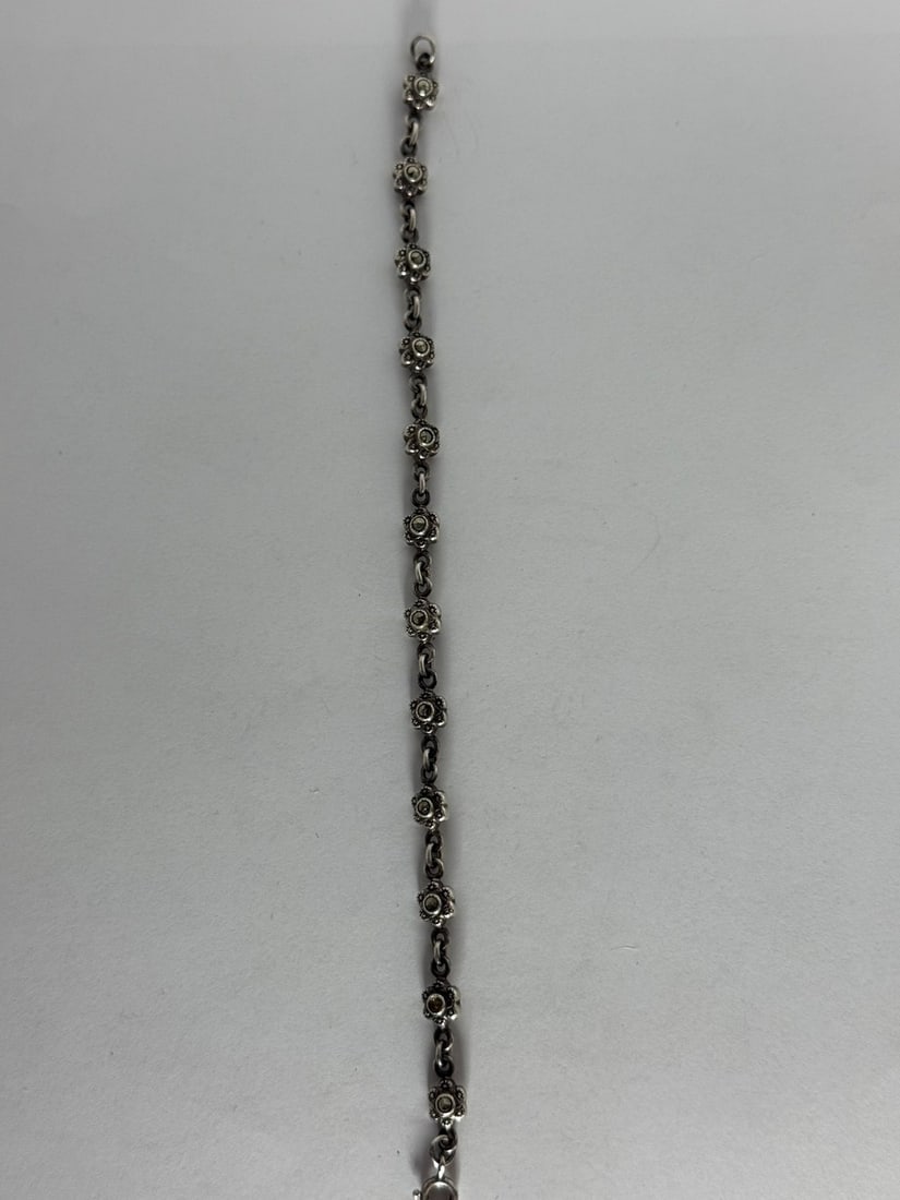 Sterling Silver Marcasite Flower Link Bracelet - 2
