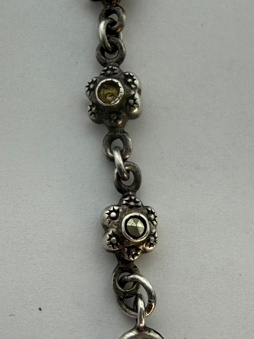 Sterling Silver Marcasite Flower Link Bracelet - 3