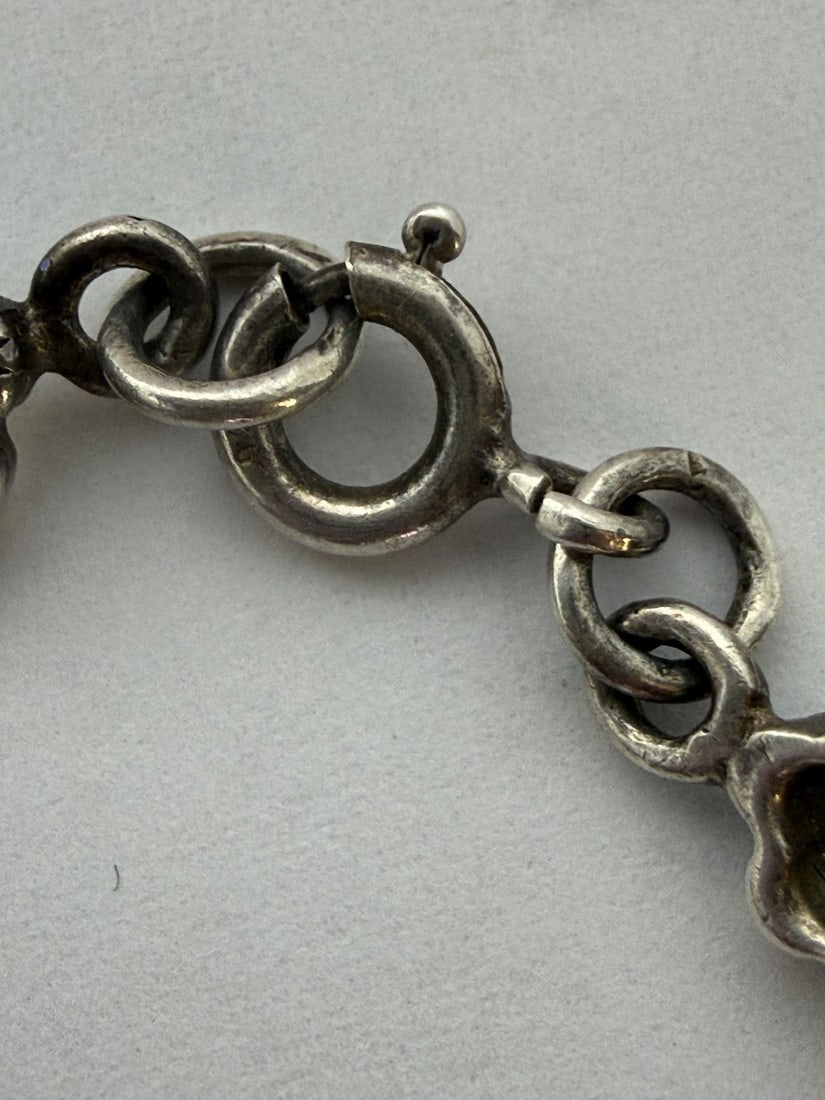 Sterling Silver Marcasite Flower Link Bracelet - 5