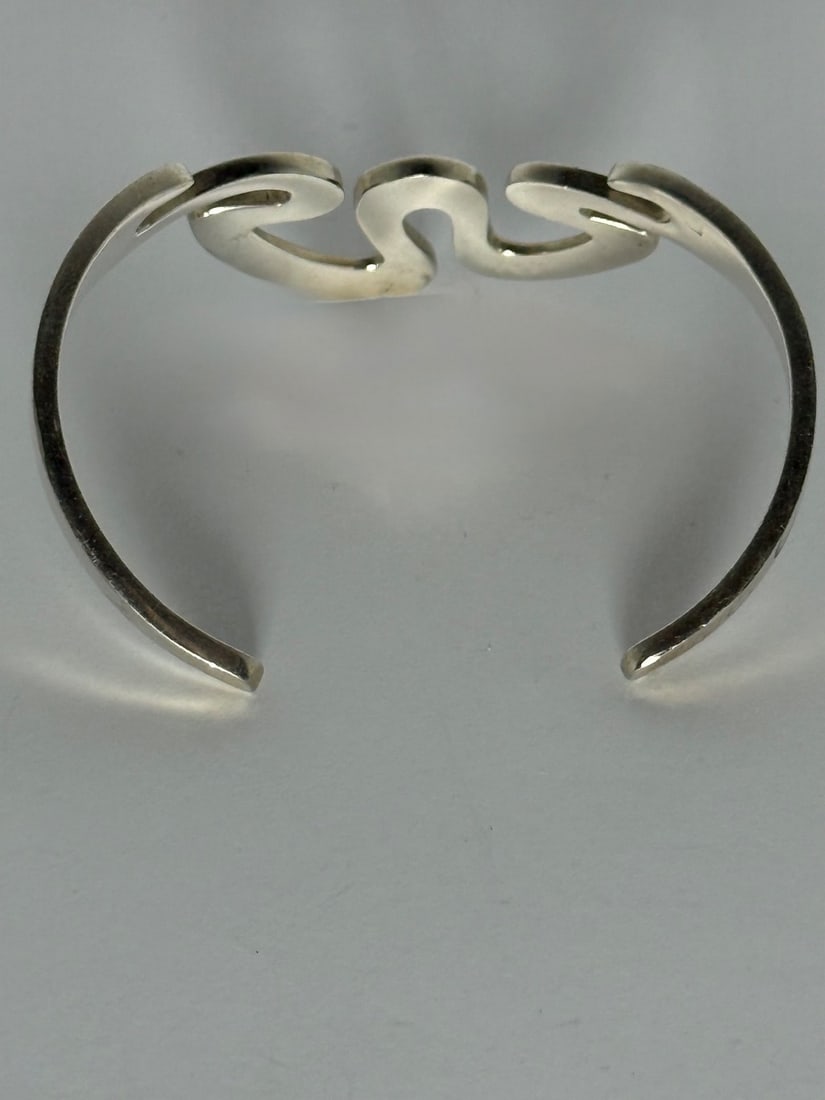 Sterling Silver Modernist Cuff Bracelet with Wavy Design - 2