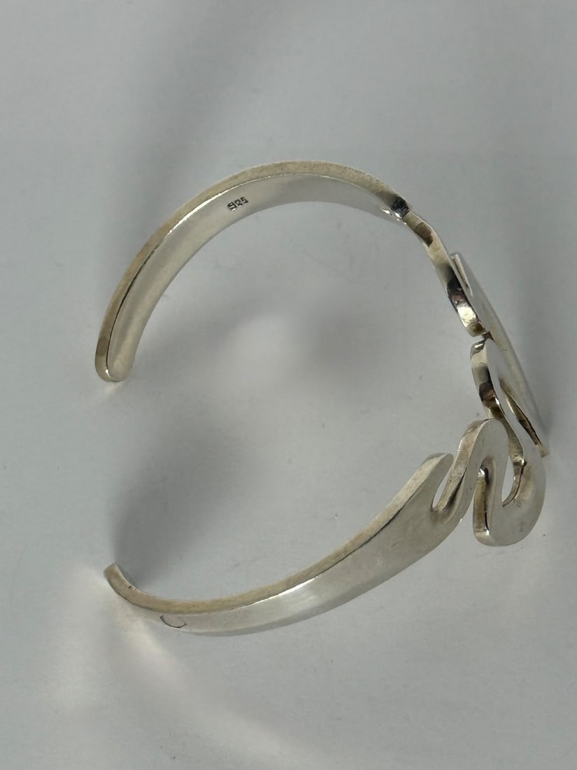 Sterling Silver Modernist Cuff Bracelet with Wavy Design - 3
