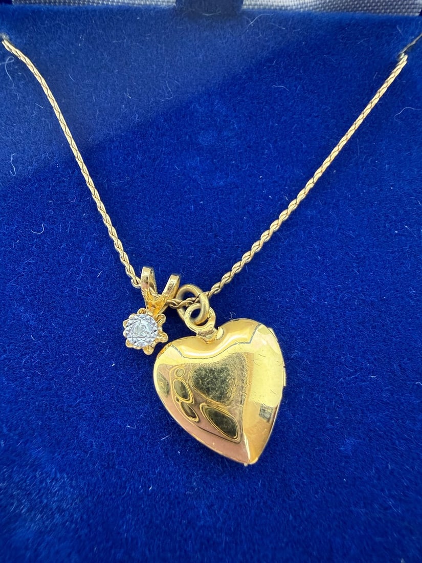 Gold Heart Locket Necklace with Diamond Accent - 2