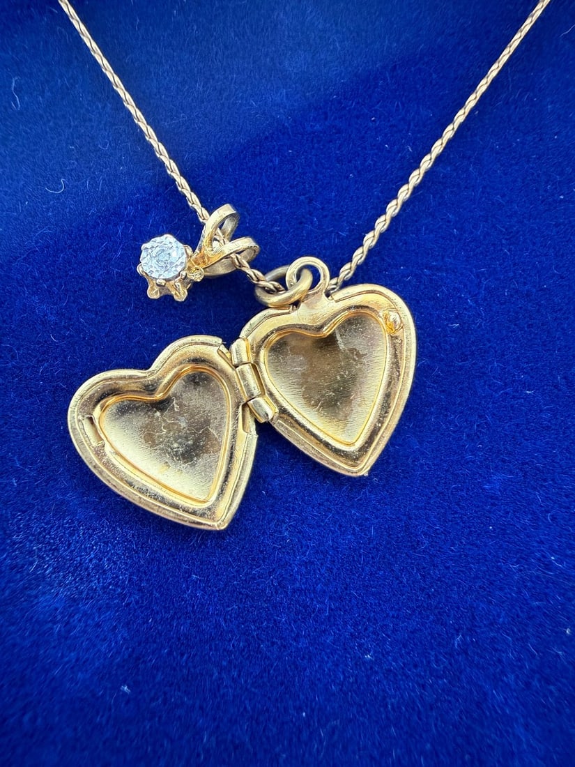 Gold Heart Locket Necklace with Diamond Accent - 3