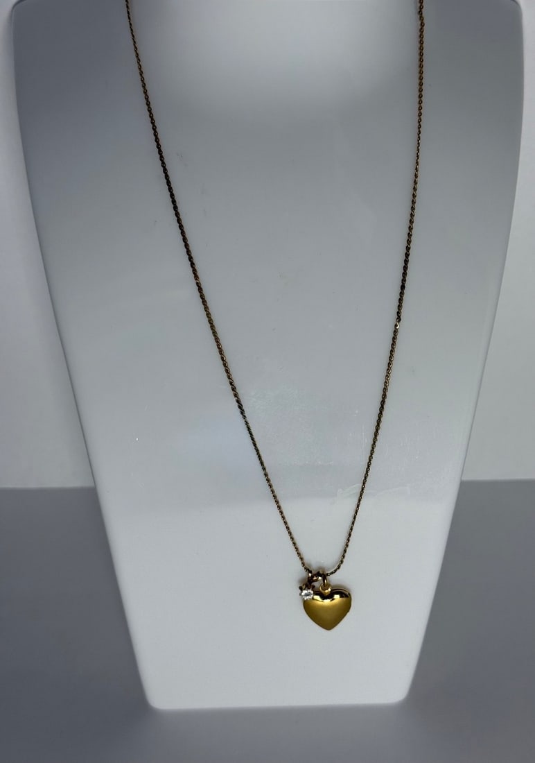 Gold Heart Locket Necklace with Diamond Accent - 4