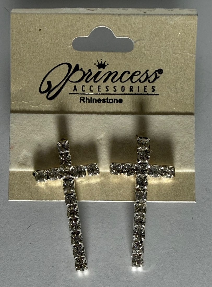 Princess Accessories Rhinestone Cross Drop Earrings - 3