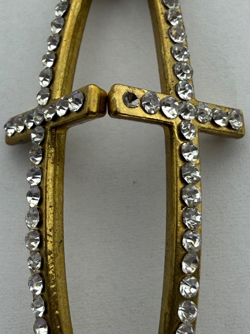 Gold-tone Dangle Earrings with Clear Rhinestones - 3