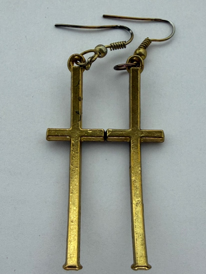 Gold-tone Dangle Earrings with Clear Rhinestones - 4