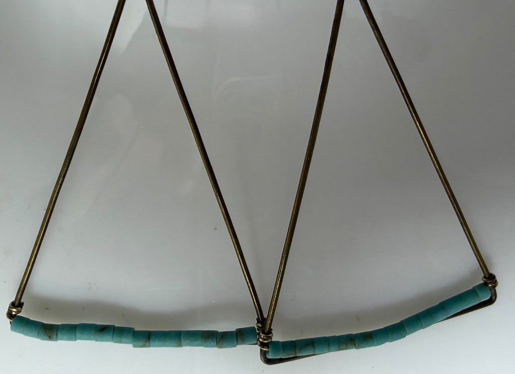 Tribal Style Brass and Turquoise Bead Dangle Earrings - 2