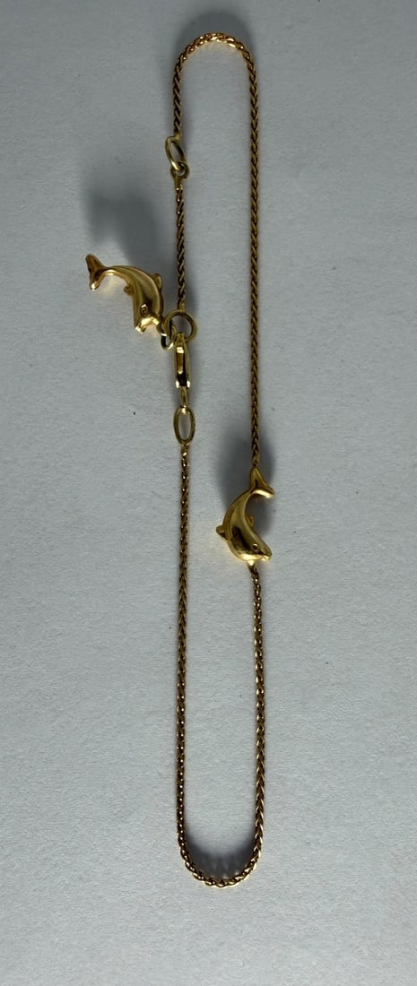 14k Yellow Gold Dolphin Charm Bracelet - 2