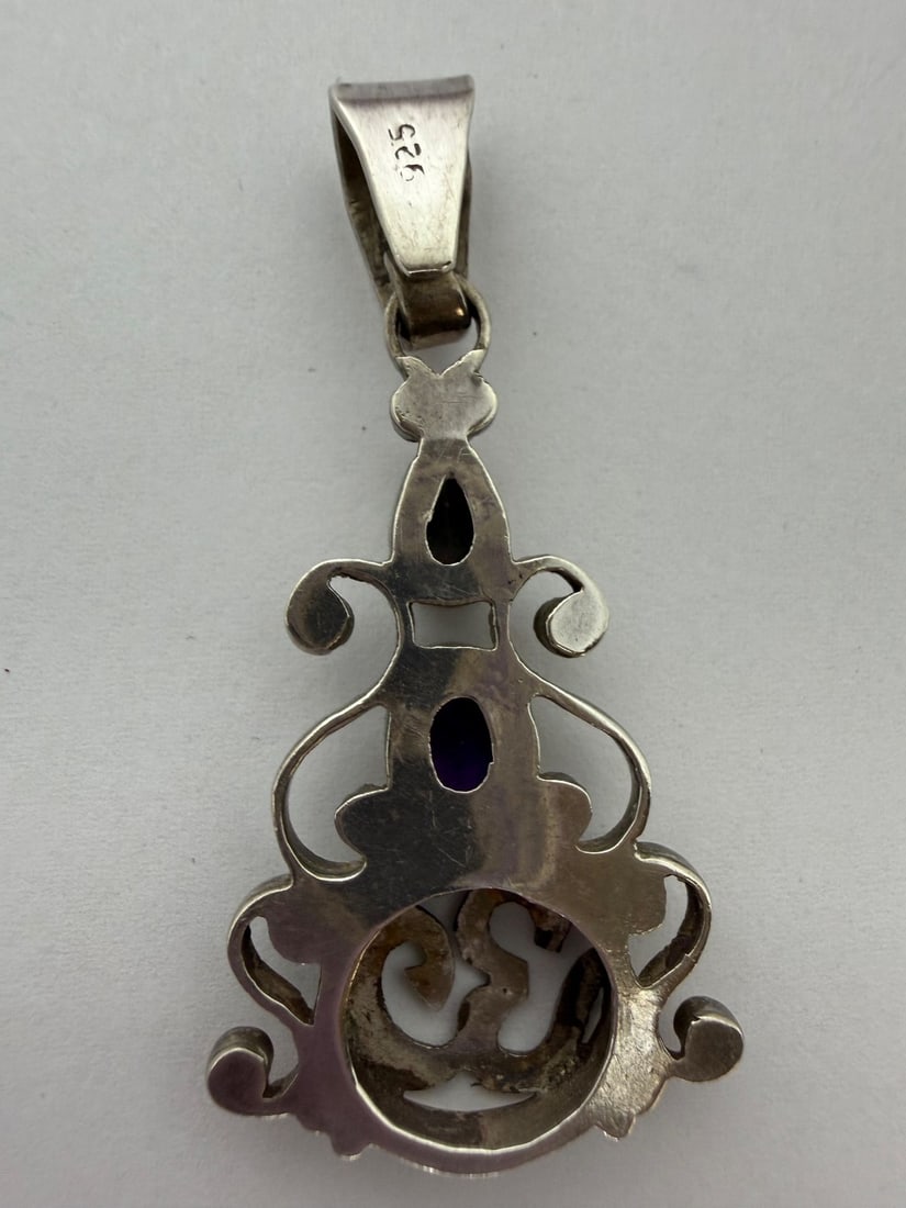 Sterling Silver Aum Symbol Pendant with Amethyst and Mystic Topaz Accents - 2