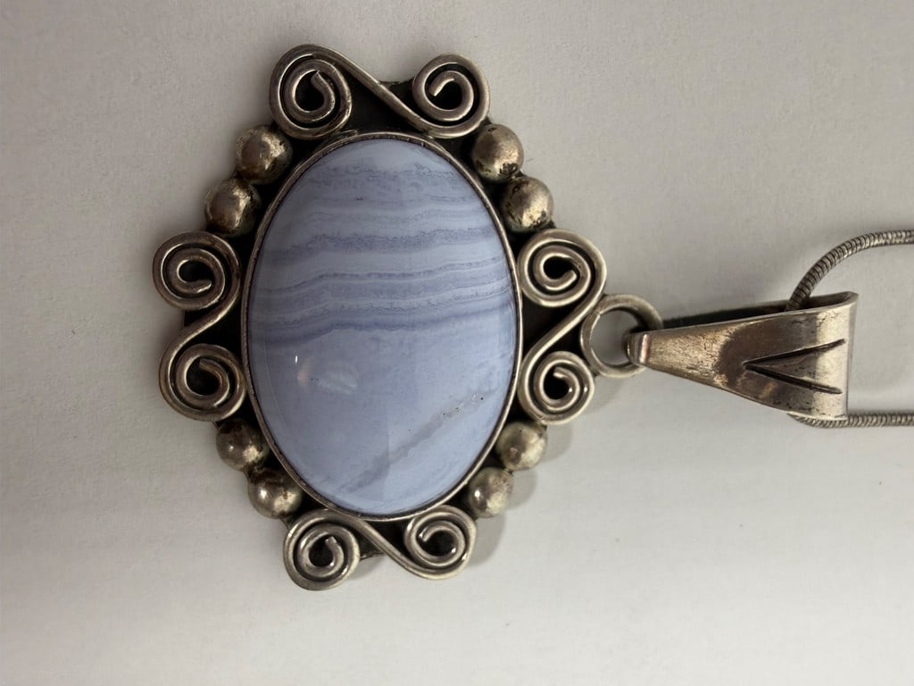 Sterling Silver and Blue Lace Agate Pendant Necklace - 6