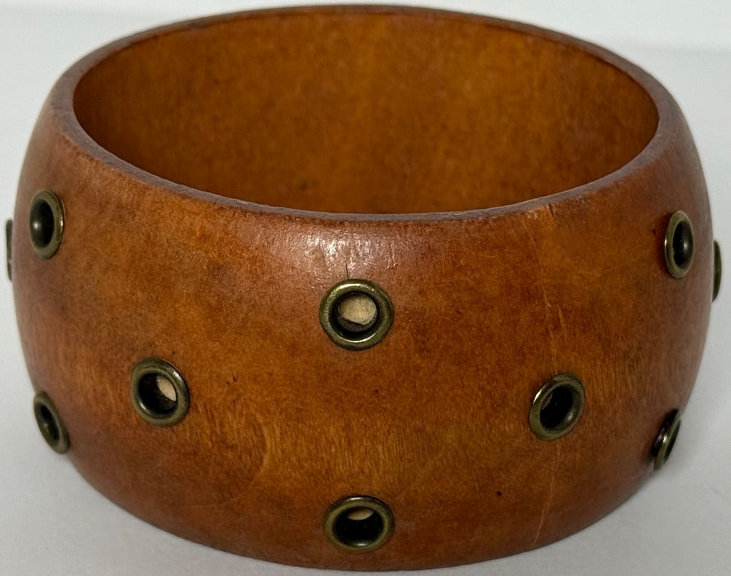 Wood and Brass Eyelet Bangle Bracelet - 2