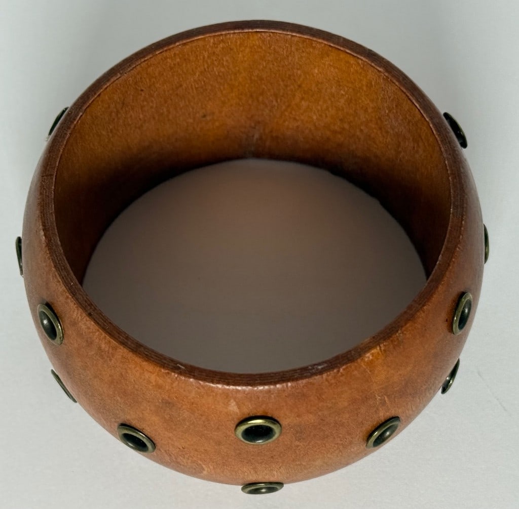 Wood and Brass Eyelet Bangle Bracelet - 3