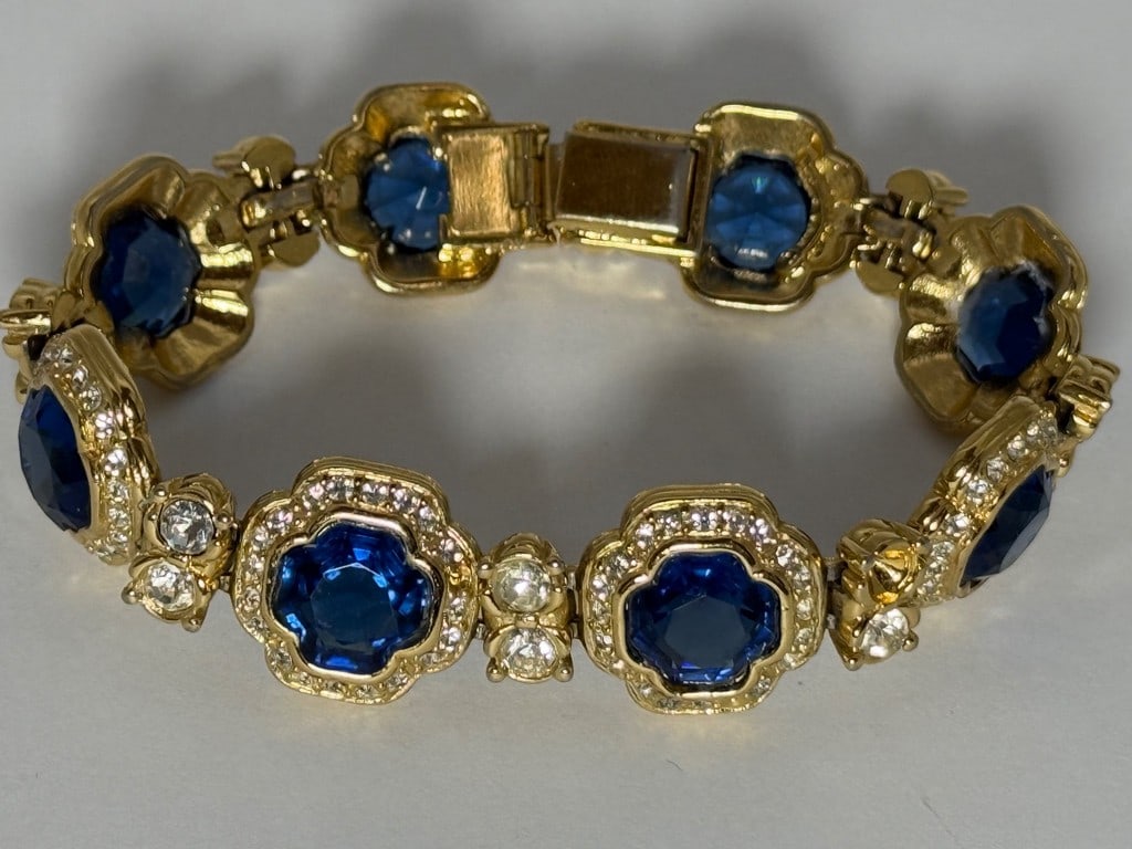 Faux Sapphire and Diamond Gold-Tone Bracelet - 2