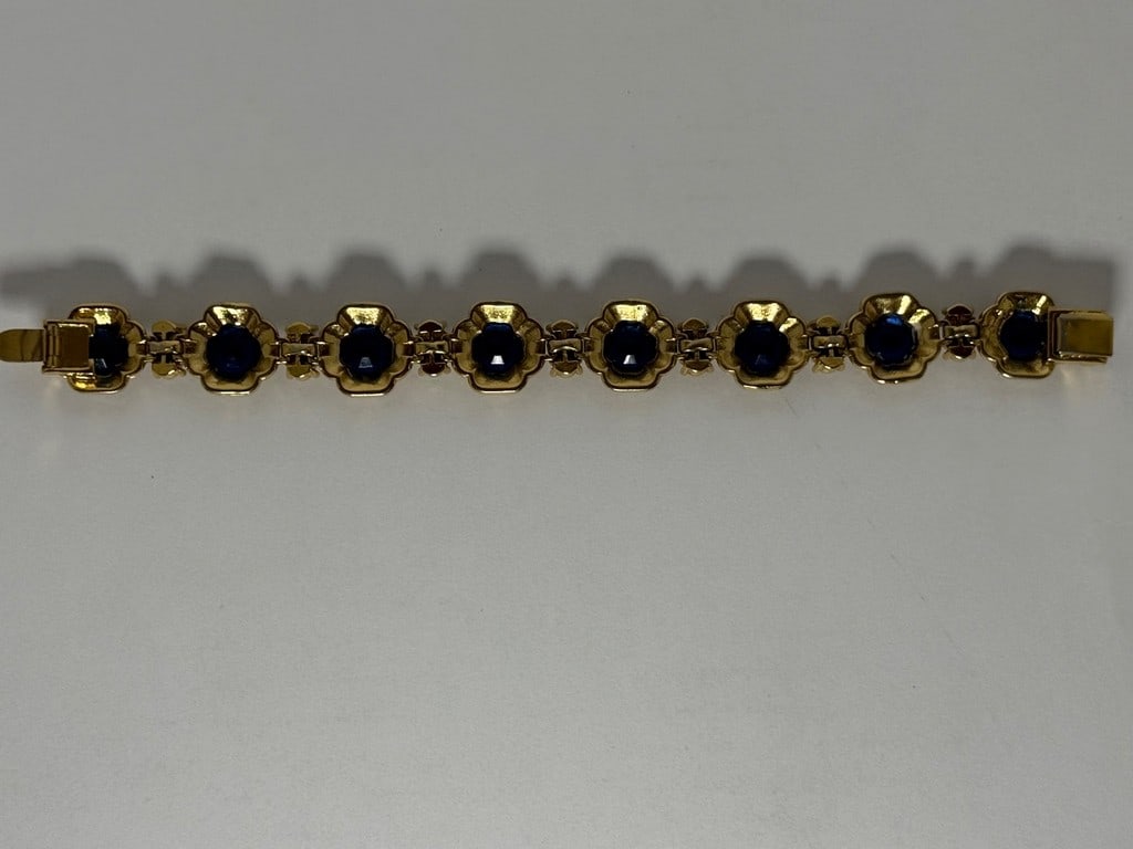Faux Sapphire and Diamond Gold-Tone Bracelet - 4