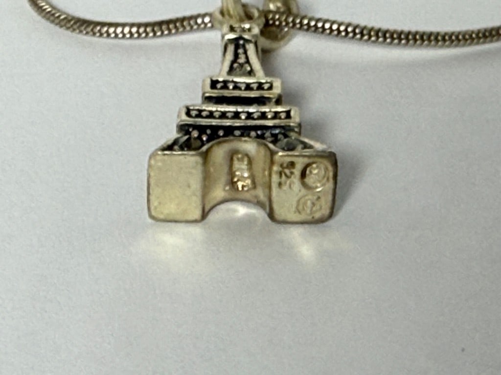 Sterling Silver Marcasite Eiffel Tower Pendant Necklace - 3