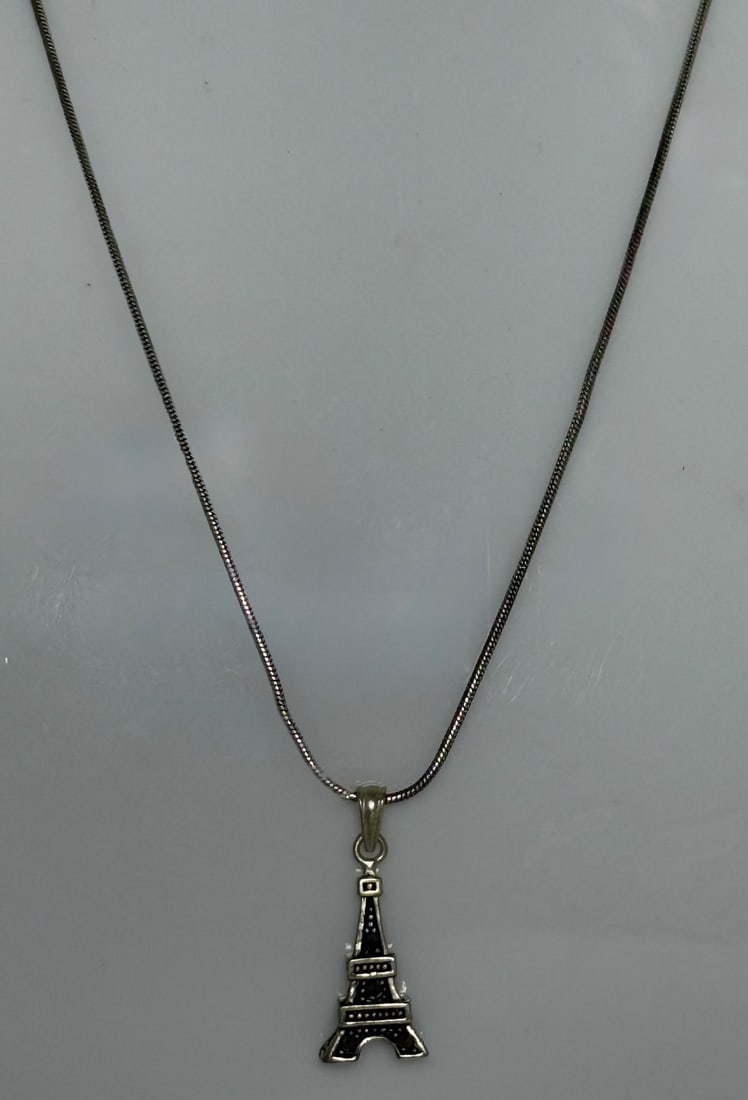 Sterling Silver Marcasite Eiffel Tower Pendant Necklace - 5