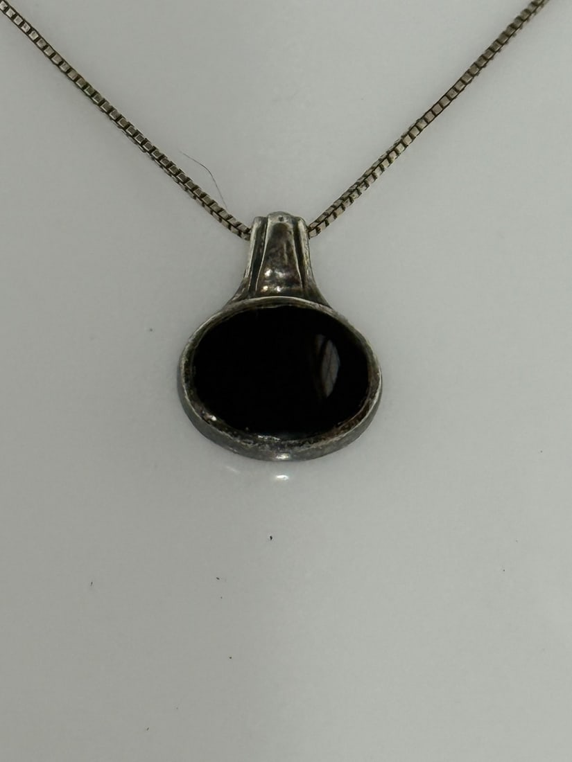 Sterling Silver and Onyx Pendant Necklace - 2