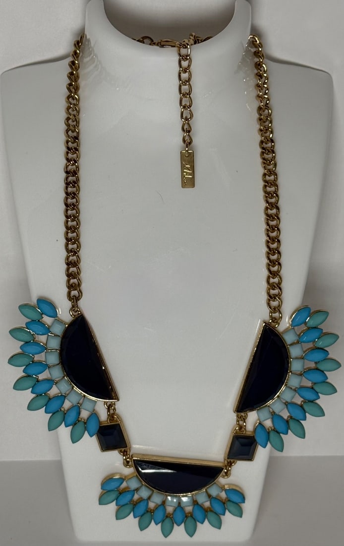 Mila Gold-Tone and Blue Embellished Bib Necklace - 4