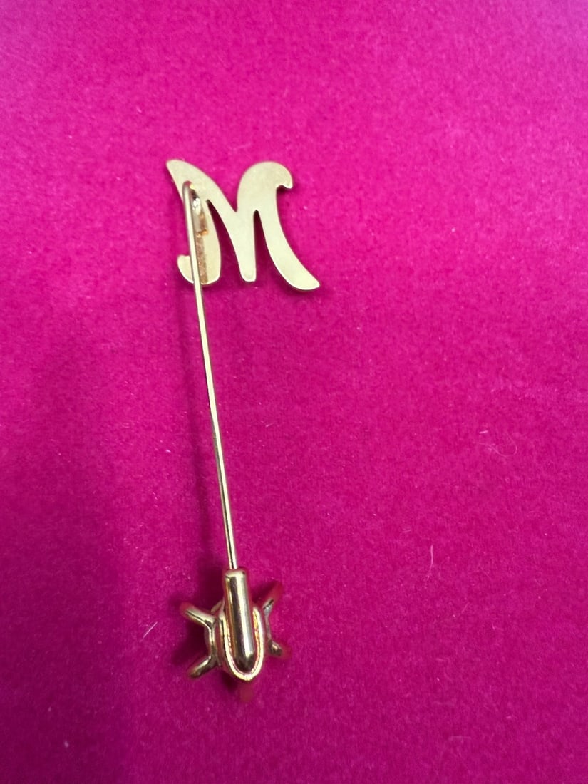 Gold-tone "M" Initial Stick Pin with Rhinestone Accent - 2