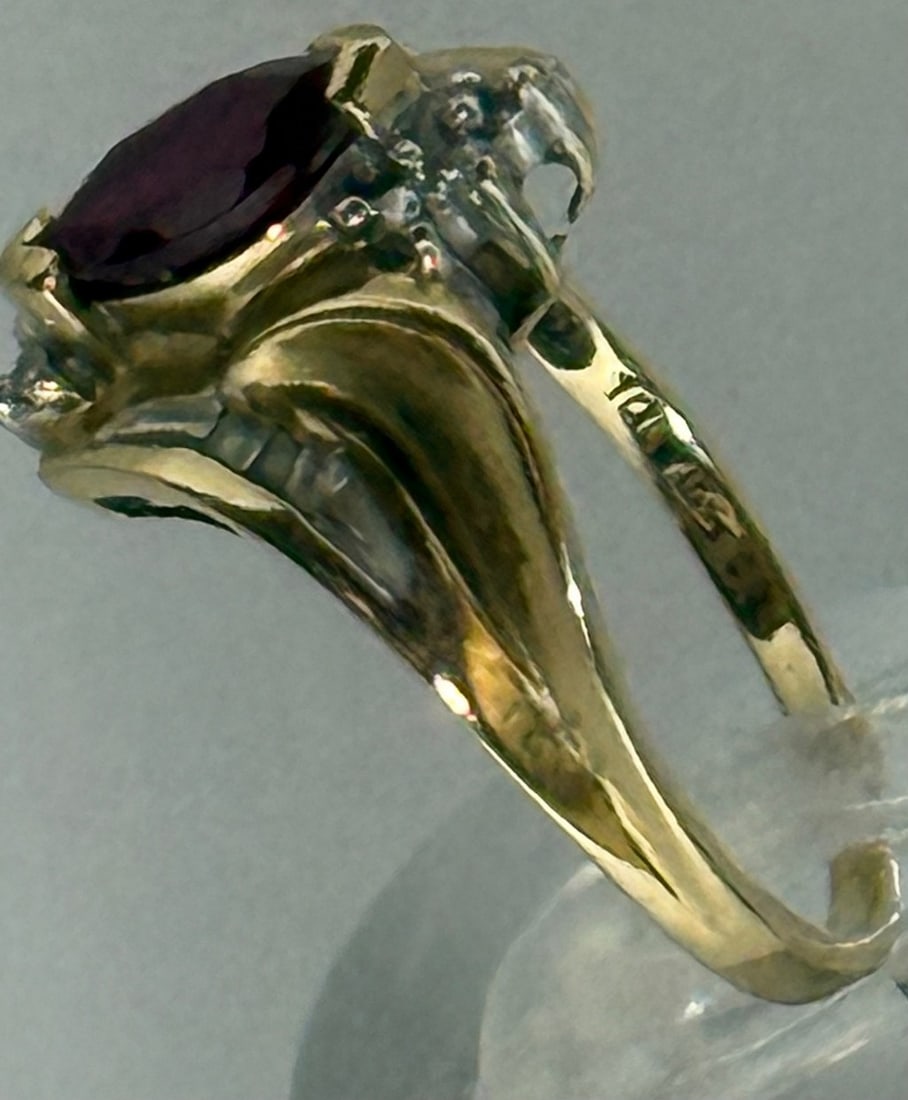 10K Gold Marquise Garnet & Diamond Accent Ring - 2
