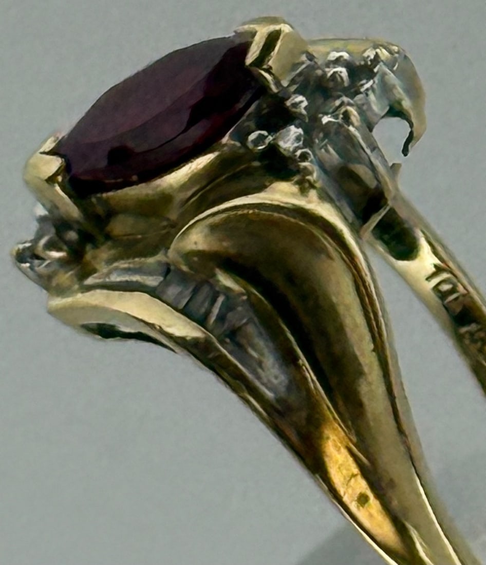10K Gold Marquise Garnet & Diamond Accent Ring - 3