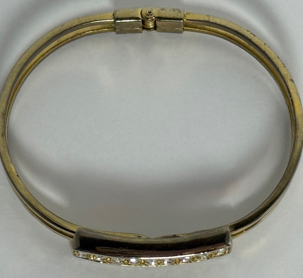 Gold-tone and Pave Crystal Bangle Bracelet - 2