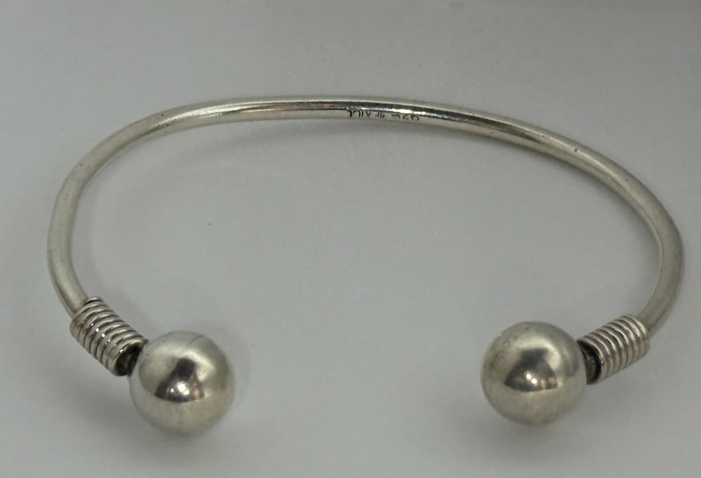 Sterling Silver Ball End Cuff Bracelet - 2