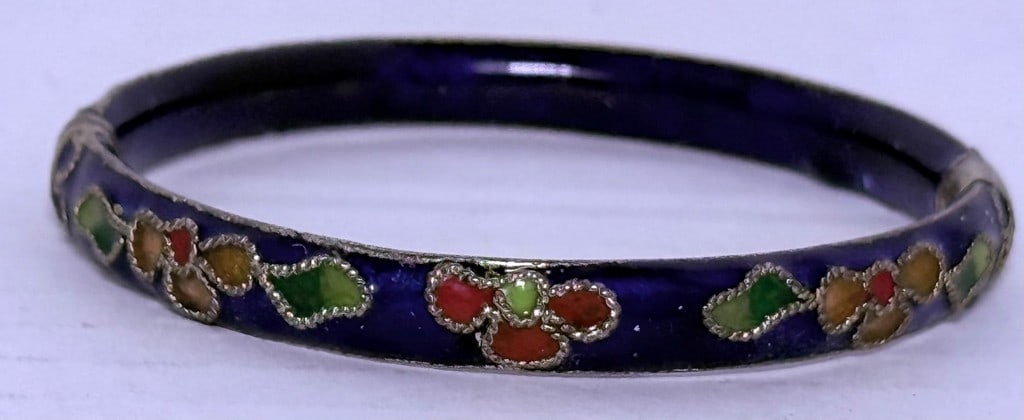Cloisonne and Silver Bangle Bracelet - 2