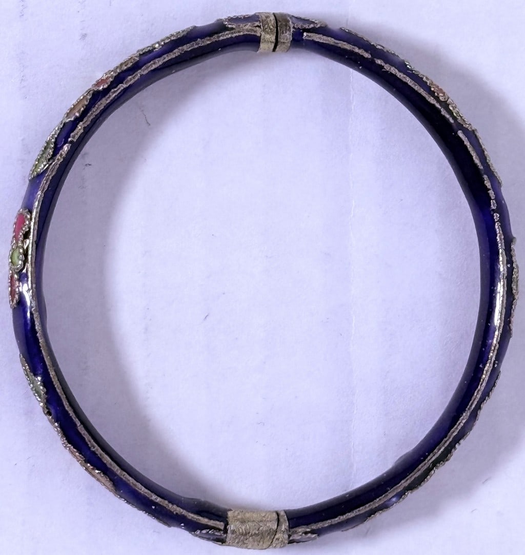 Cloisonne and Silver Bangle Bracelet - 3