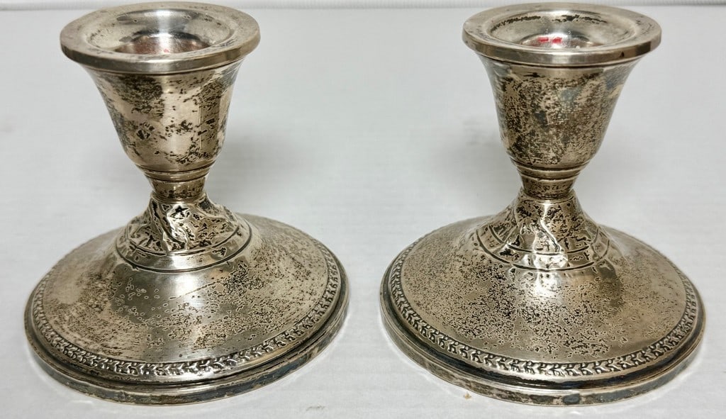 Pair of Sterling Silver Candlesticks, Reinforced with Cement - 2