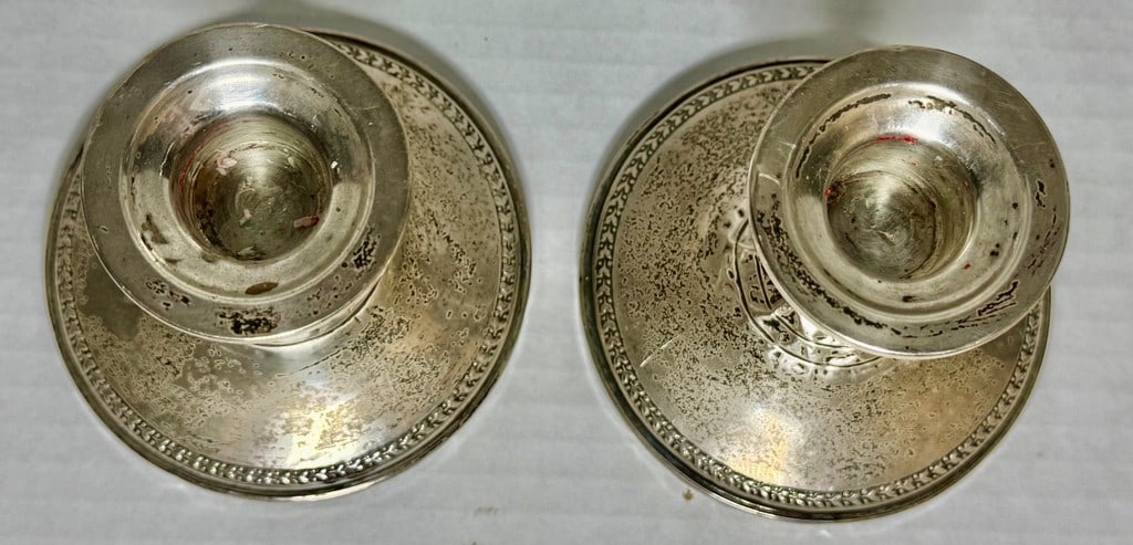Pair of Sterling Silver Candlesticks, Reinforced with Cement - 3