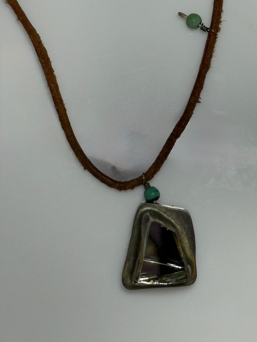 Sterling Silver and Stone Pendant Necklace on Suede Cord - 2