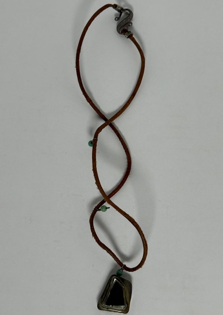 Sterling Silver and Stone Pendant Necklace on Suede Cord - 3