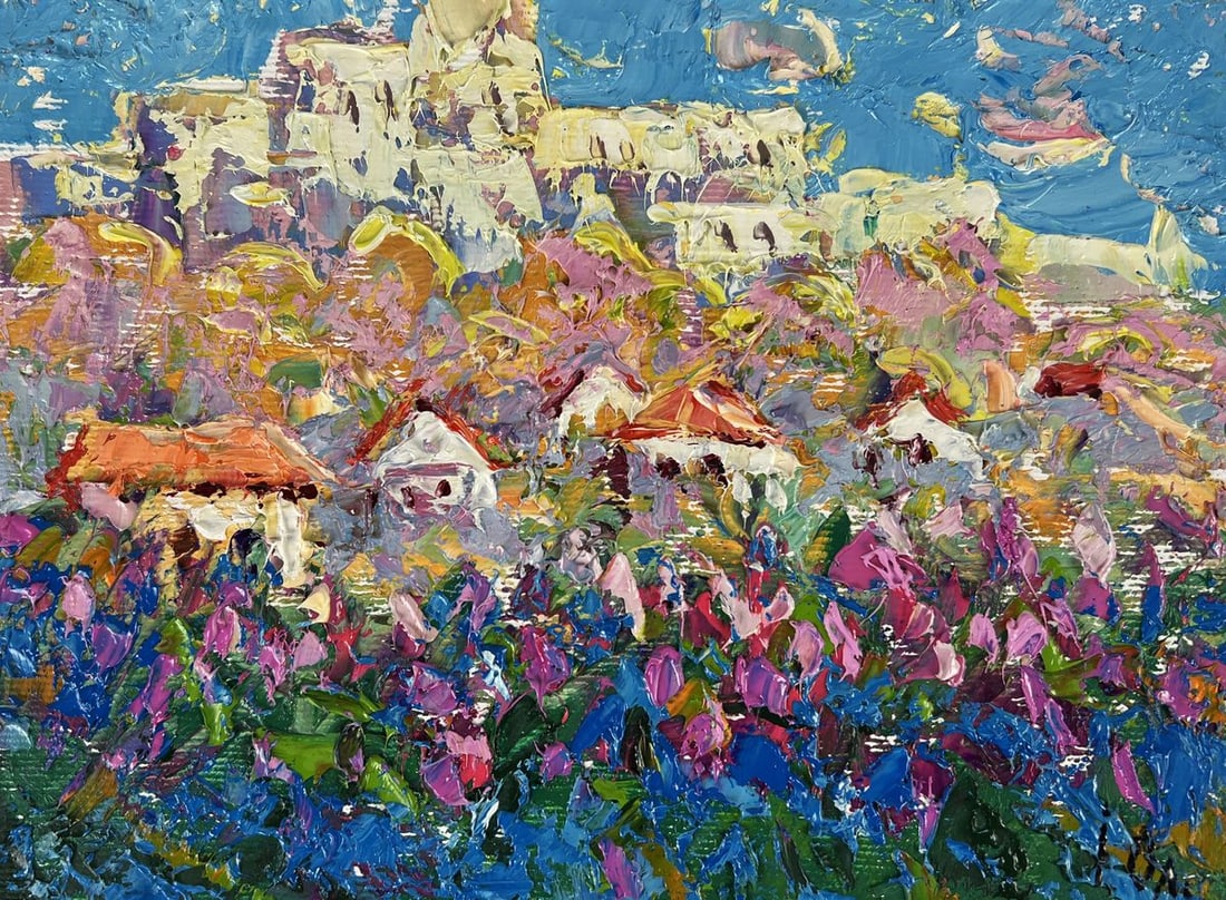 Oil painting Cozy Sunny City under the Blue Sky Oleksiy Ivanyuk - 3