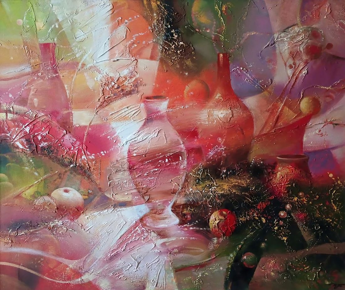 Abstract oil painting Still life on a chic table Anatoly Tarabanov: Title: Abstract oil painting Still life on a chic table Anatoly Tarabanov Description: NoTar 420 *** ABOUT THIS PAINTING *** * TITLE: "Still life on a chic table" * ARTISTS: Anatoly Tarabanov * SIZE: 