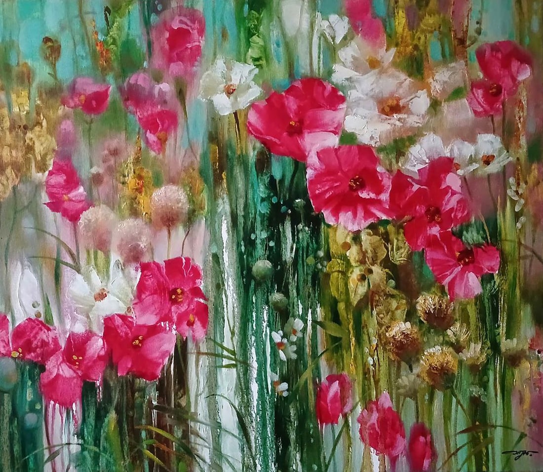 Abstract oil painting Spring flowers Anatoly Tarabanov: Title: Abstract oil painting Spring flowers Anatoly Tarabanov Description: NoTar 425 *** ABOUT THIS PAINTING *** * TITLE: "Spring flowers" * ARTISTS: Anatoly Tarabanov * SIZE: 65x75 cm/'25.59x29.52