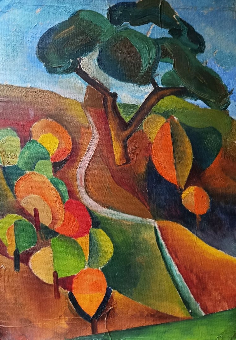 Oil painting Along a summer path in the field Unknown artist (1 of 11)