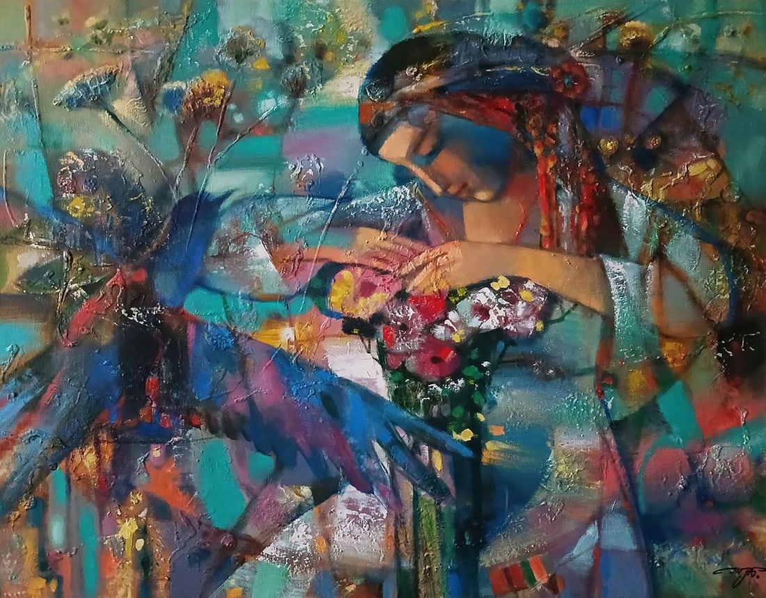 Abstract oil painting Girl and a bouquet of flowers Anatoly Tarabanov: Title: Abstract oil painting Girl and a bouquet of flowers Anatoly Tarabanov Description: NoTar 417 *** ABOUT THIS PAINTING *** * TITLE: "Girl and a bouquet of flowers" * ARTISTS: Anatoly Tarabanov * 