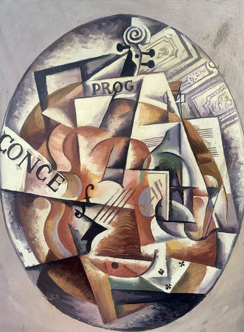 Abstract oil painting Music life (based on Lyubov Popova) V. Konotopsky: Title: Abstract oil painting Music life (based on Lyubov Popova) V. Konotopsky Description: No1670 In "Music Life," renowned Ukrainian artist Viktor Konotopsky, drawing inspiration from Lyubov