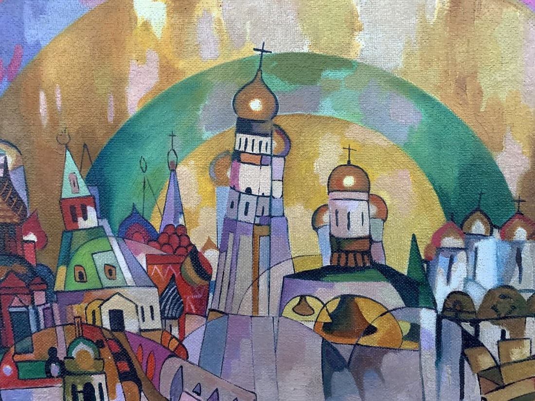 Abstract oil painting Country life (based on Mikhail Larionov) V. Konotopsky - 9