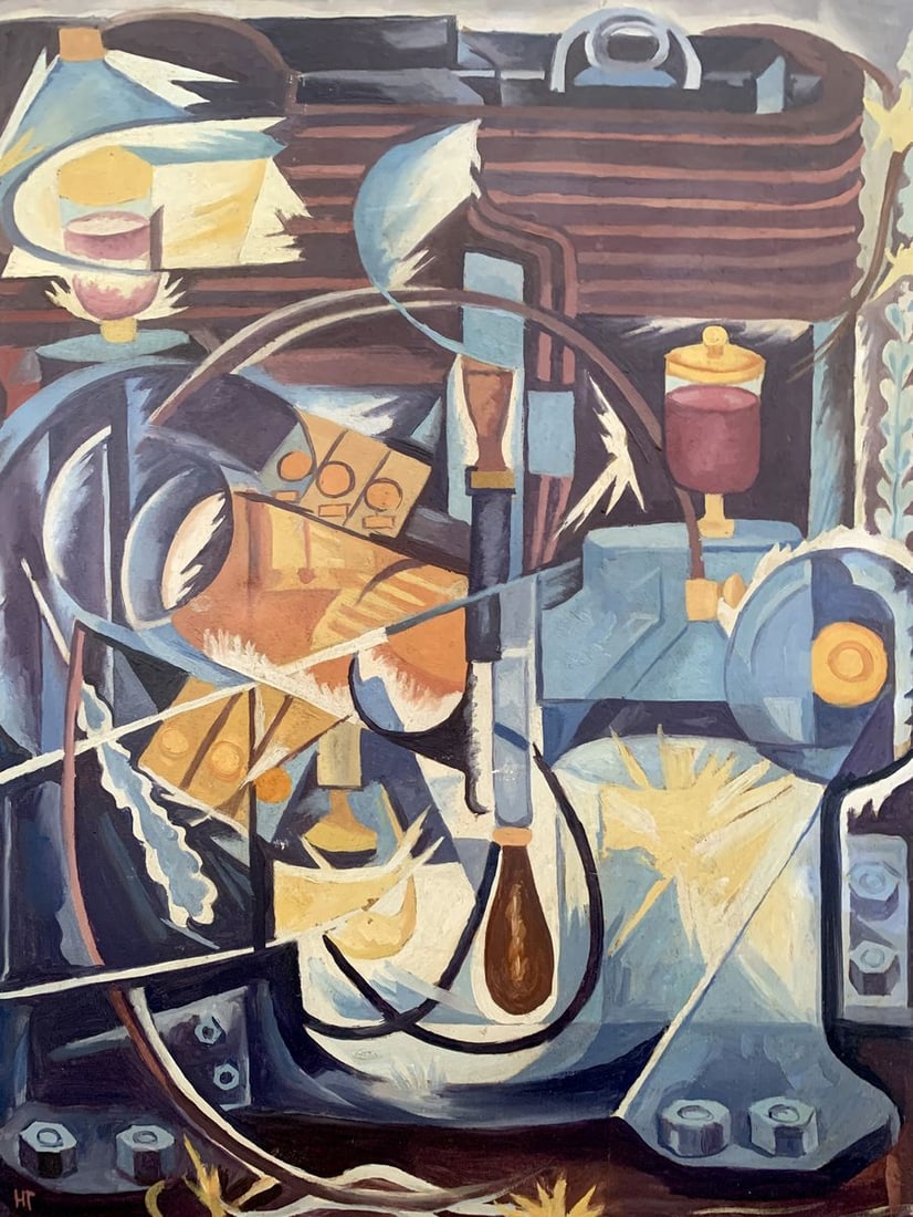 Abstract oil painting Artist's thoughts (based on Natalia Goncharova) V. Konotopsky: Title: Abstract oil painting Artist's thoughts (based on Natalia Goncharova) V. Konotopsky Description: No1694 "Artist's Thoughts" by the renowned Ukrainian painter Viktor Konotopsky, created in the s