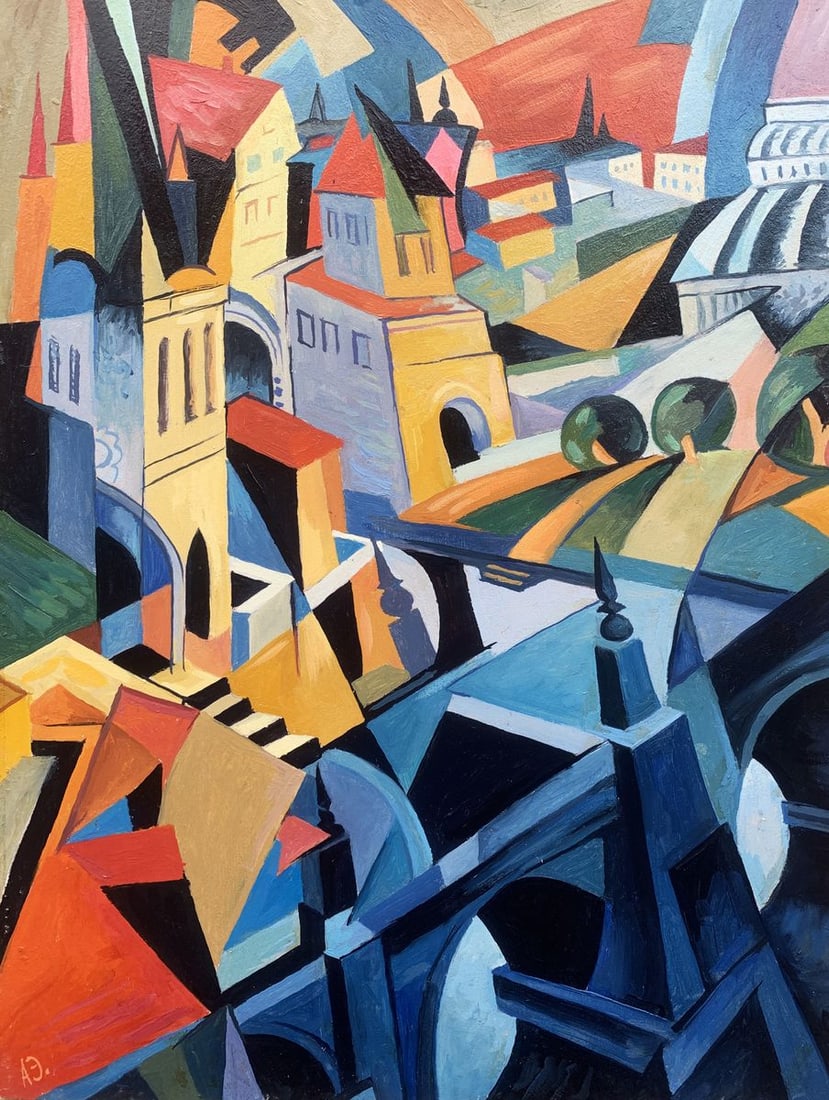 Abstract oil painting City life (based on paintings by Alexandra Exter) Victor Konotopsky: Title: Abstract oil painting City life (based on paintings by Alexandra Exter) Victor Konotopsky Description: No1707 "City Life" by acclaimed Ukrainian artist Viktor Konotopsky, created in the spirit
