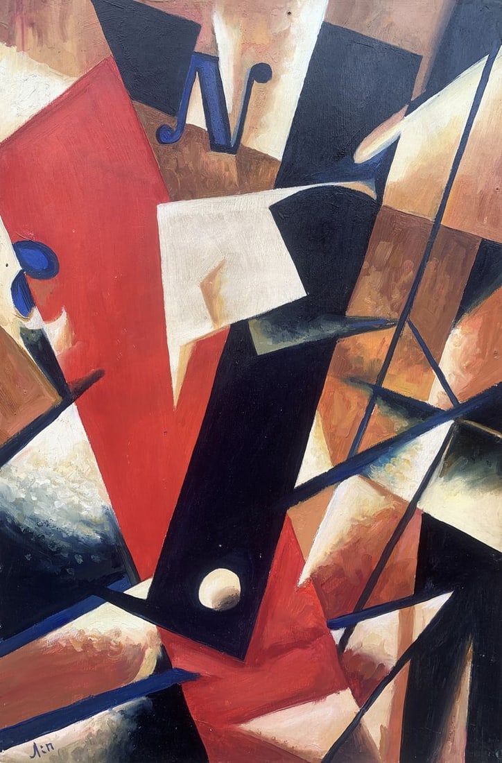 Abstract oil painting Cubic mood (based on paintings by Lyubov Popova) Victor Konotopsky: Title: Abstract oil painting Cubic mood (based on paintings by Lyubov Popova) Victor Konotopsky Description: No1730 "Cubic Mood" by the renowned Ukrainian artist Viktor Konotopsky is a dynamic composi