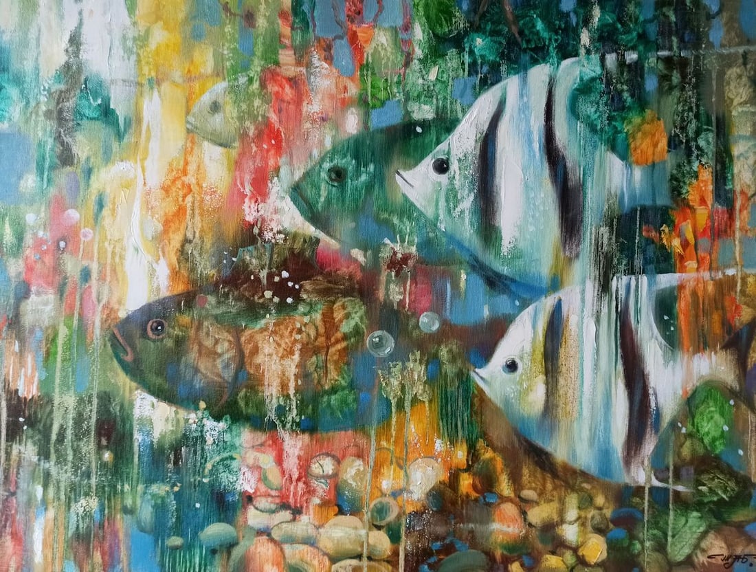 Abstract oil painting Fishes Anatoly Borisovich Tarabanov: Title: Abstract oil painting Fishes Anatoly Borisovich Tarabanov Description: NoTar 145 *** ABOUT THIS PAINTING *** * TITLE: "Fishes" * ARTISTS: Anatoly Borisovich Tarabanov * SIZE: 60x80 cm/'23.62x31