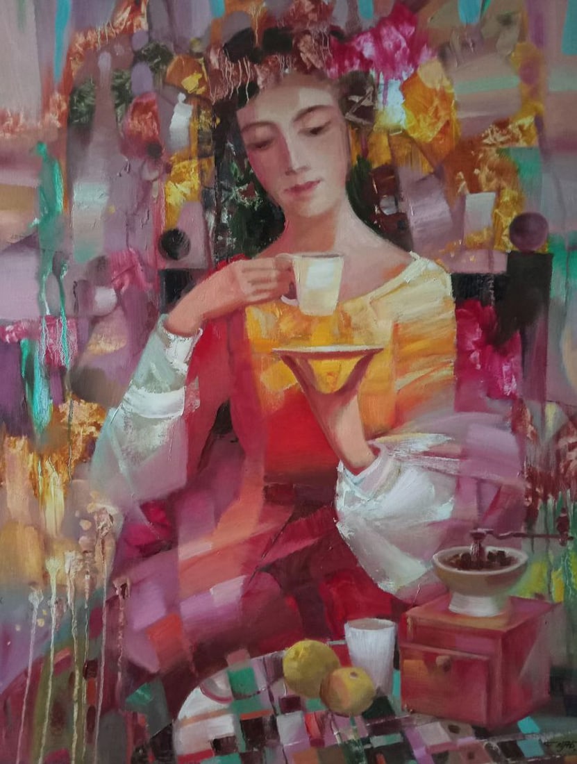 Oil painting a cup of coffee Anatoly Borisovich Tarabanov: Title: Oil painting a cup of coffee Anatoly Borisovich Tarabanov Description: NoTar 233 *** ABOUT THIS PAINTING *** * TITLE: "a cup of coffee" * ARTISTS: Anatoly Borisovich Tarabanov * SIZE: 90x70 cm/