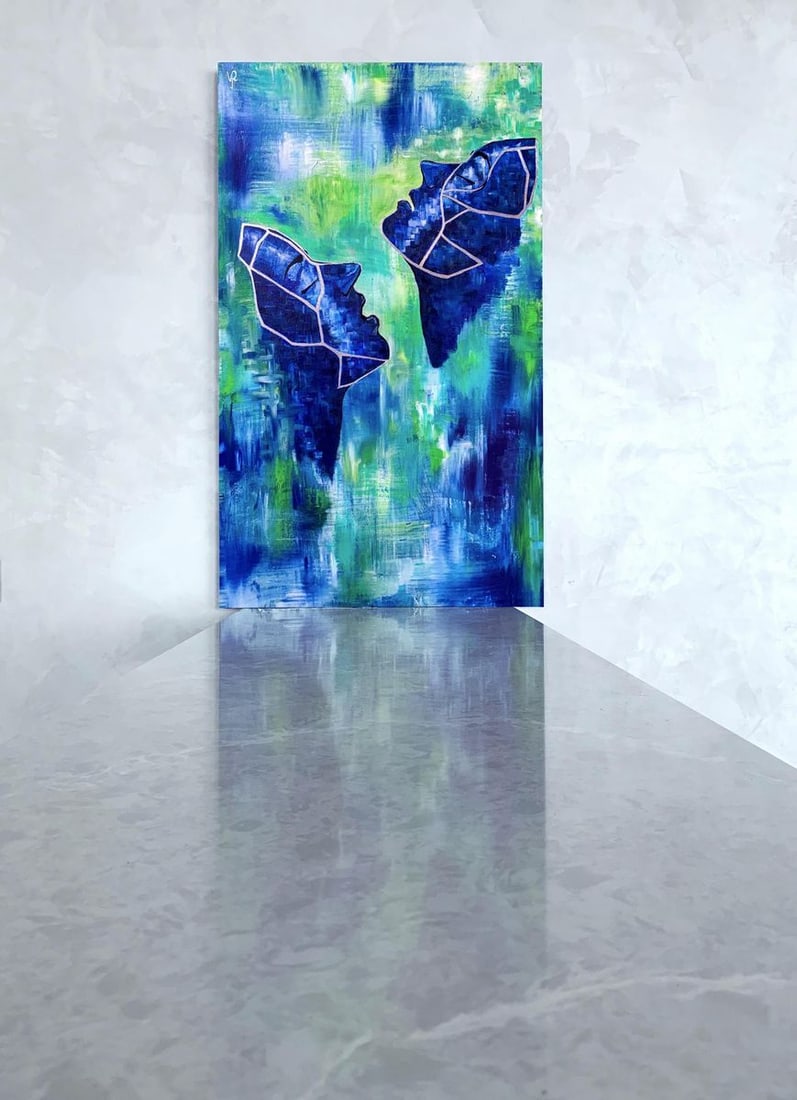 Abstract acrylic painting Underwater breath Valeria Sign (1 of 4)