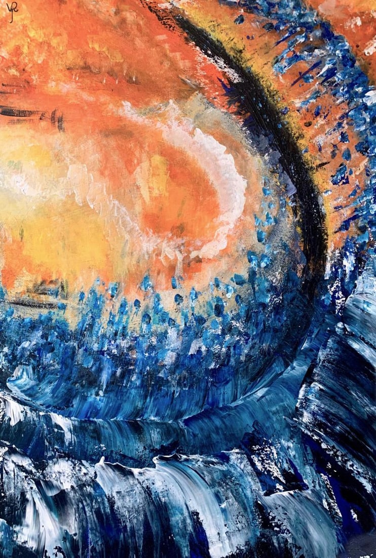 Abstract acrylic painting Waves of Life Valeria Sign - 4