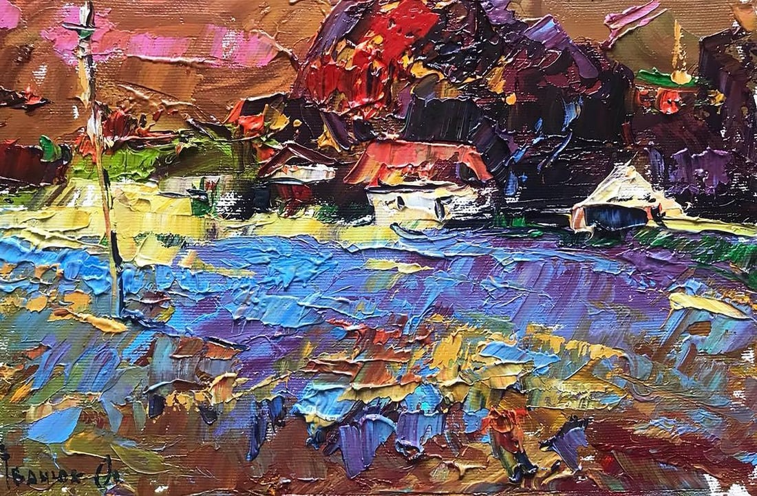 Oil painting Evening in the village Kalenyuk Alex: Title: Oil painting Evening in the village Kalenyuk Alex Description: NoKalen 545 *** ABOUT THIS PAINTING *** * TITLE: "Evening in the village" * ARTISTS: Kalenyuk Alex * SIZE: 20x30 cm/'7.87x11.81